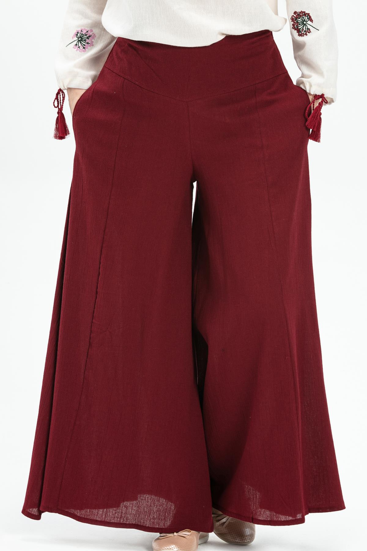 Şile Bezi Bol Paça Pantolon Bordo Brd
