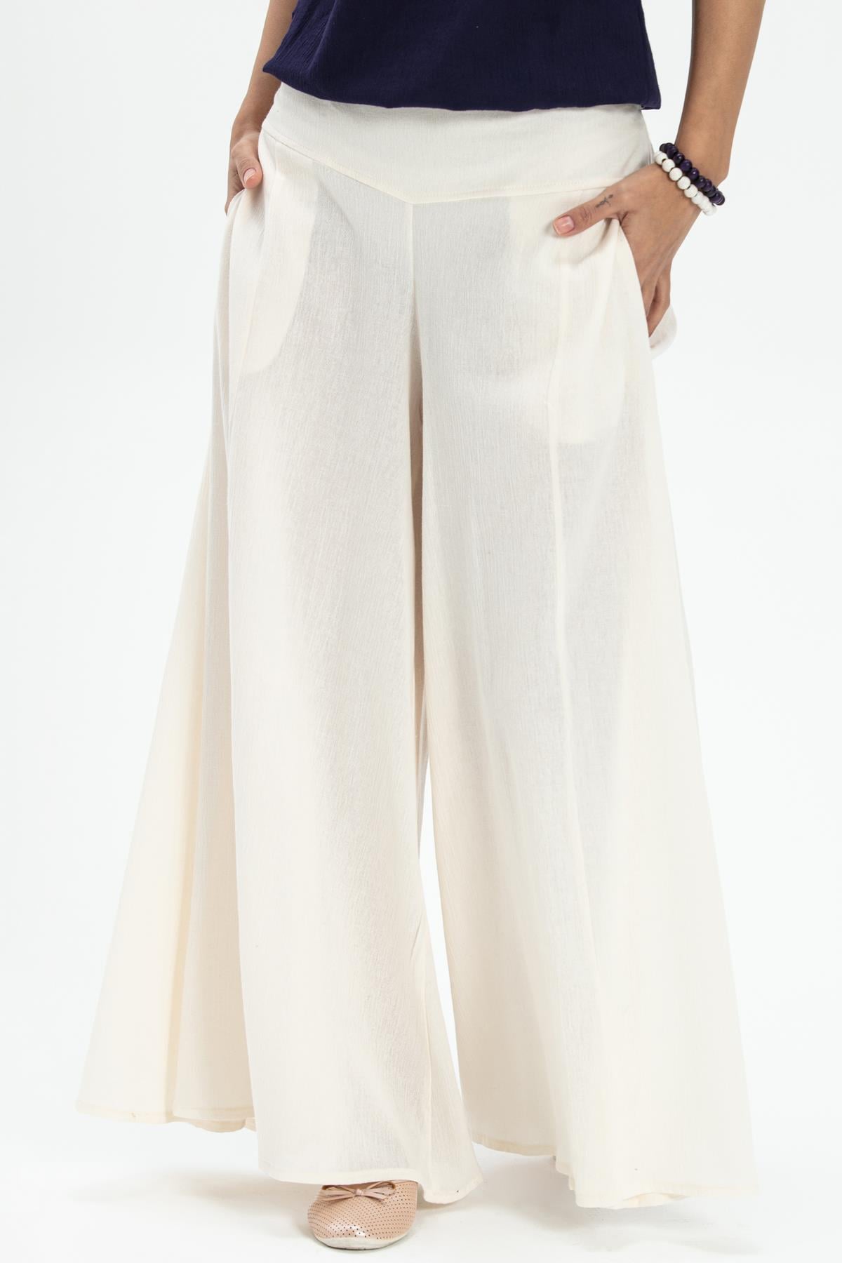 Sile Fabric Wide Leg Trousers Cream