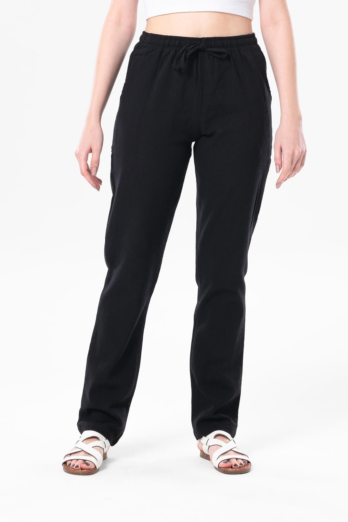 Şile Bezi Çift Cepli Unisex Yazlık Pantolon Siyah Syh
