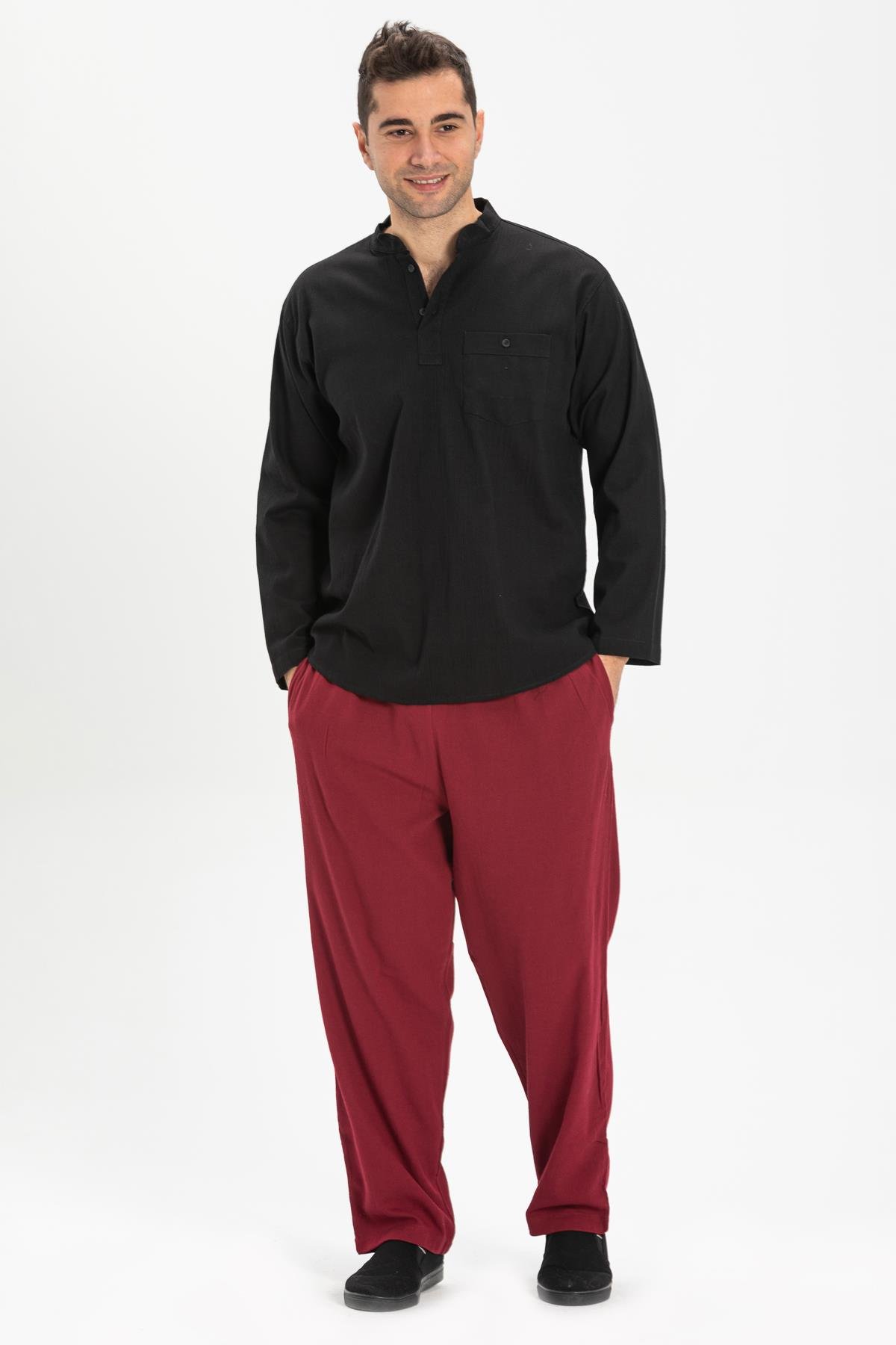 Şile Bezi Erkek Şalvar Pantolon Bordo Brd