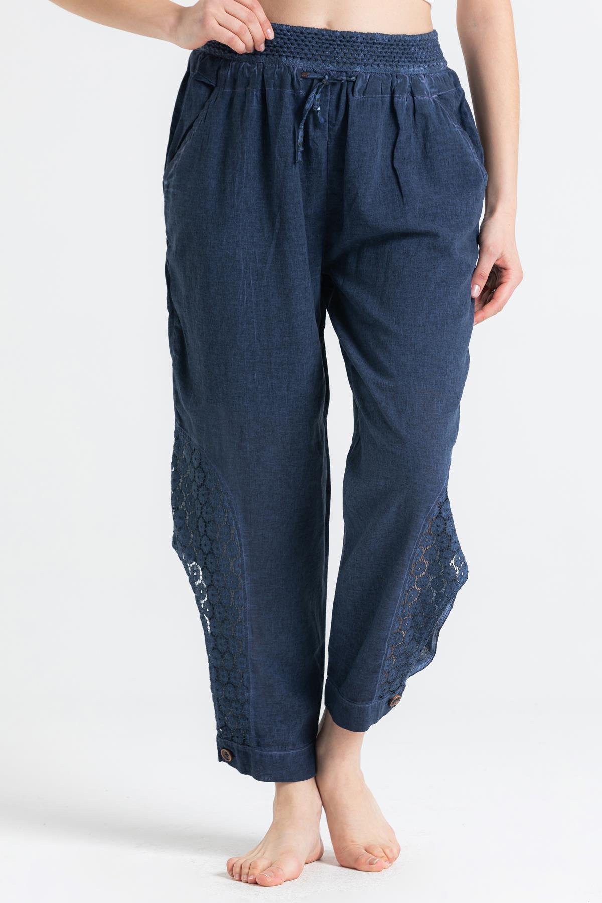 Şile Bezi Esma Bağlamalı Şalvar İndigo indg