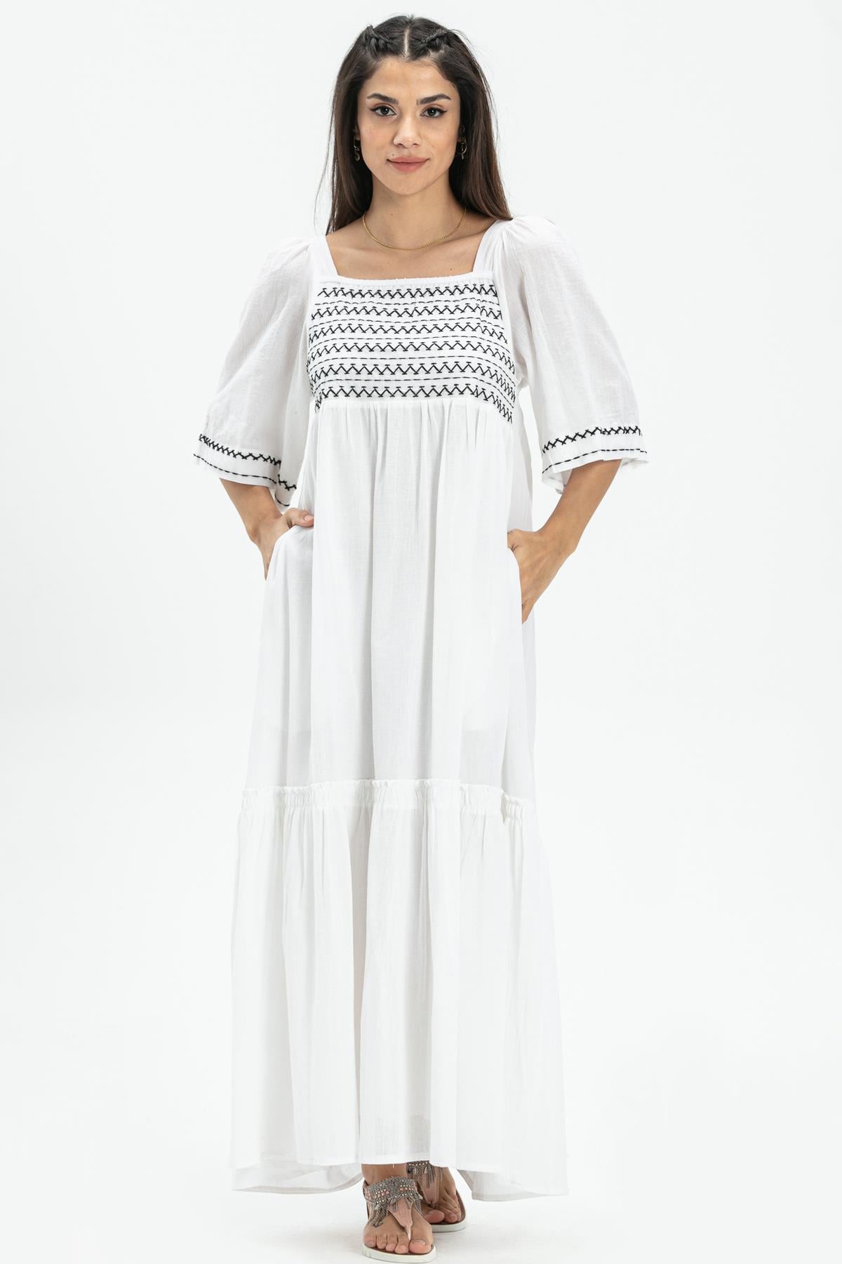  Truvakar Sleeve Sile Fabric Melodi Long Dress White
