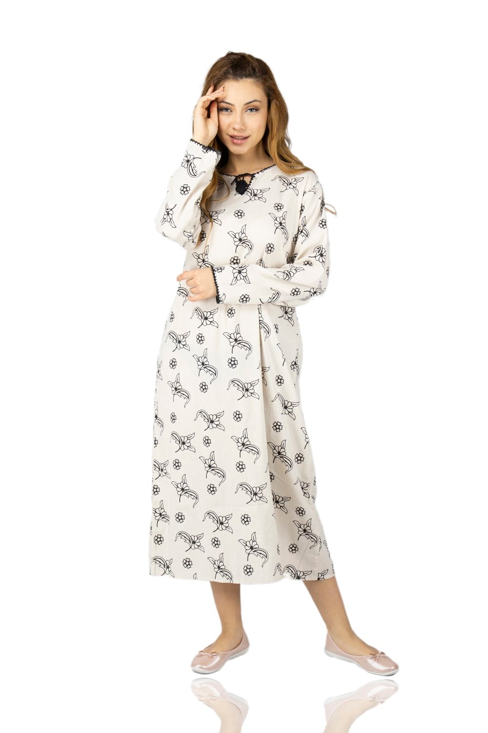 Long Sleeve Sile Fabric Baskılı Long Dress Splash Pattern Stone