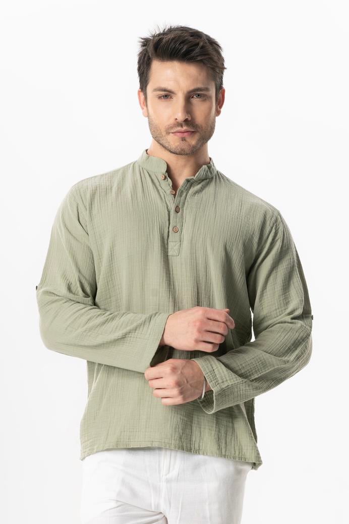 Uzun Kol Hakim Yaka Müslin Yazlık Sweatshirt Zeytin Yeşili Zytnysl