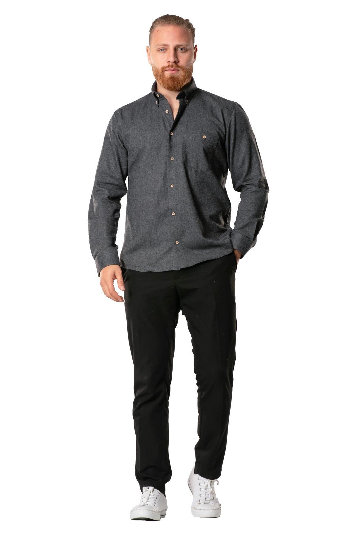Long Sleeve Lumberjack Men's Flannel Autumn and Winter Shirt Dark Gray 4005