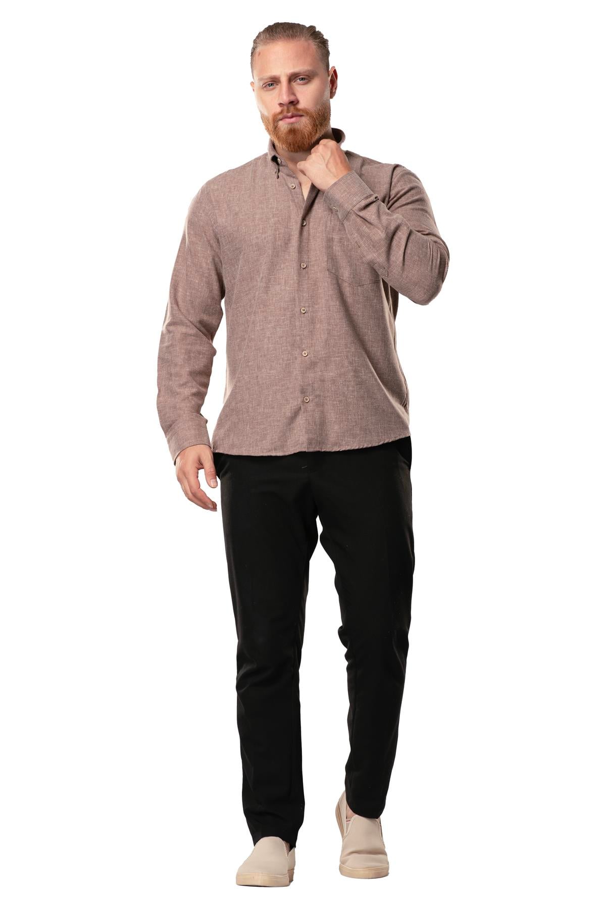 Long Sleeve Lumberjack Men's Flannel Fall and Winter Shirt Coffee 4039