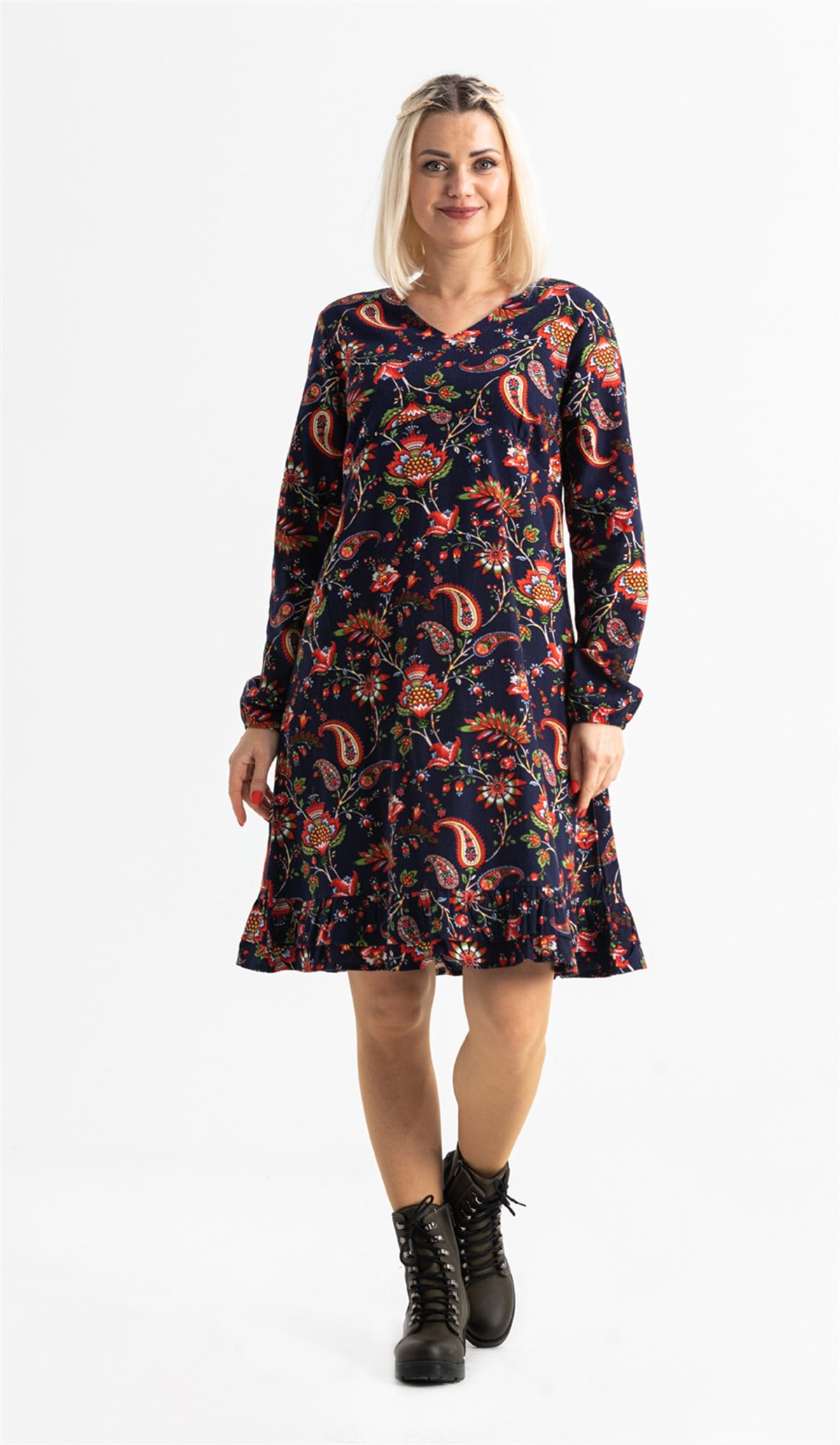 Bade Flannel Dress Navy Blue