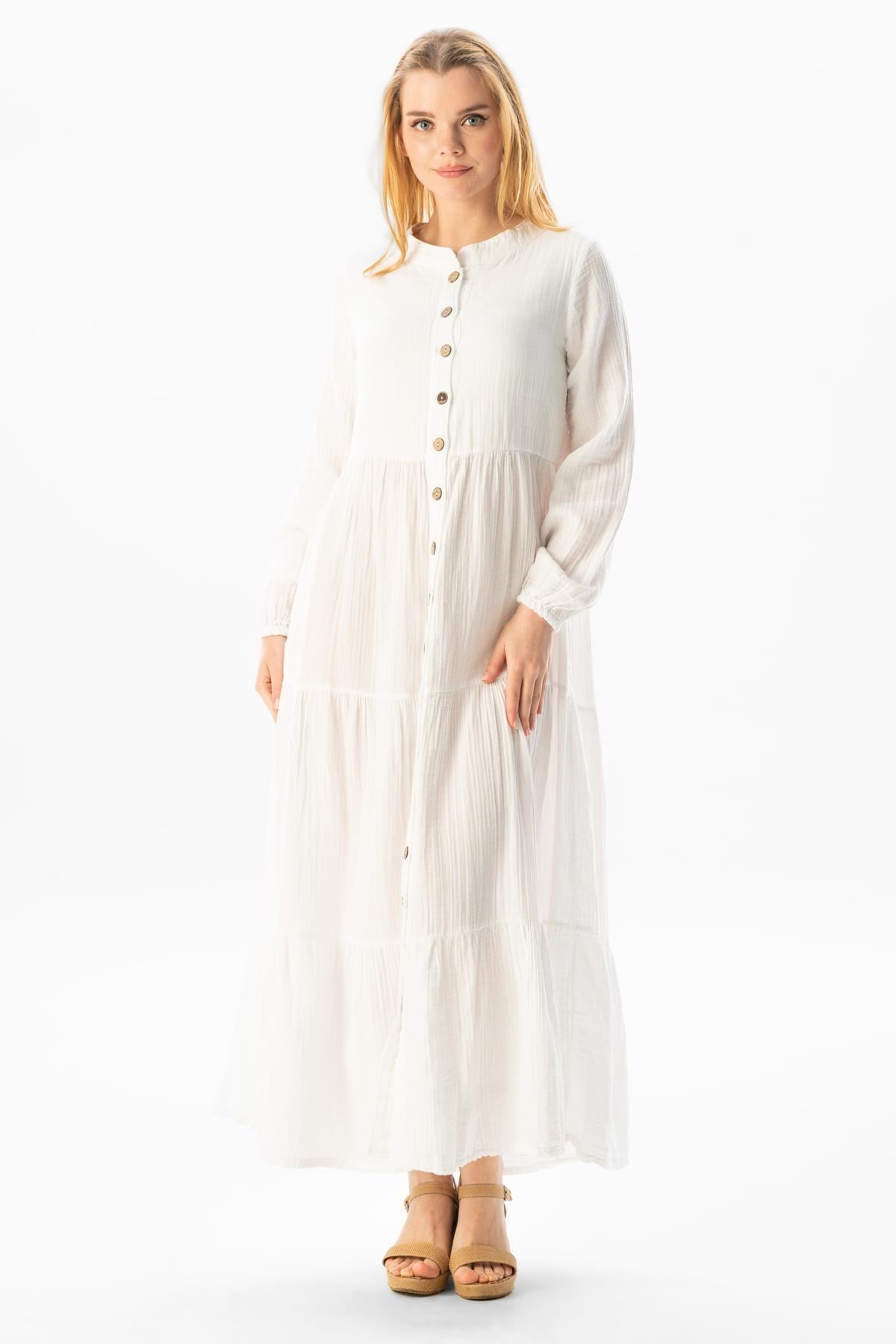 Truvakar Sleeve Sezen Seasonal Muslin Abaya White