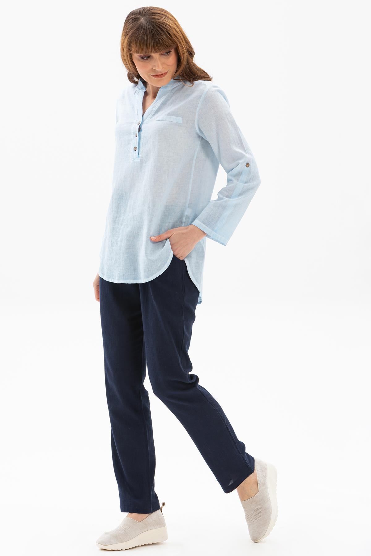 Long Sleeve Şile Fabric Akasya Blouse Ice Blue