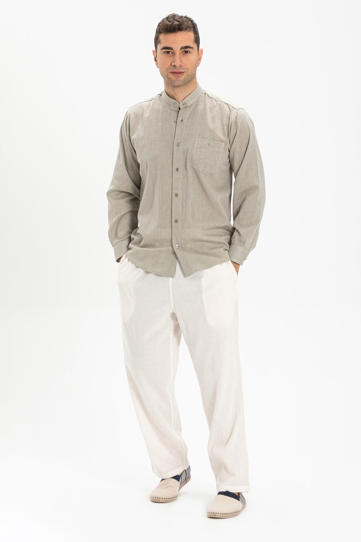 Long Sleeve Sile Fabric Judge Collar Men Shirt Stone Colour