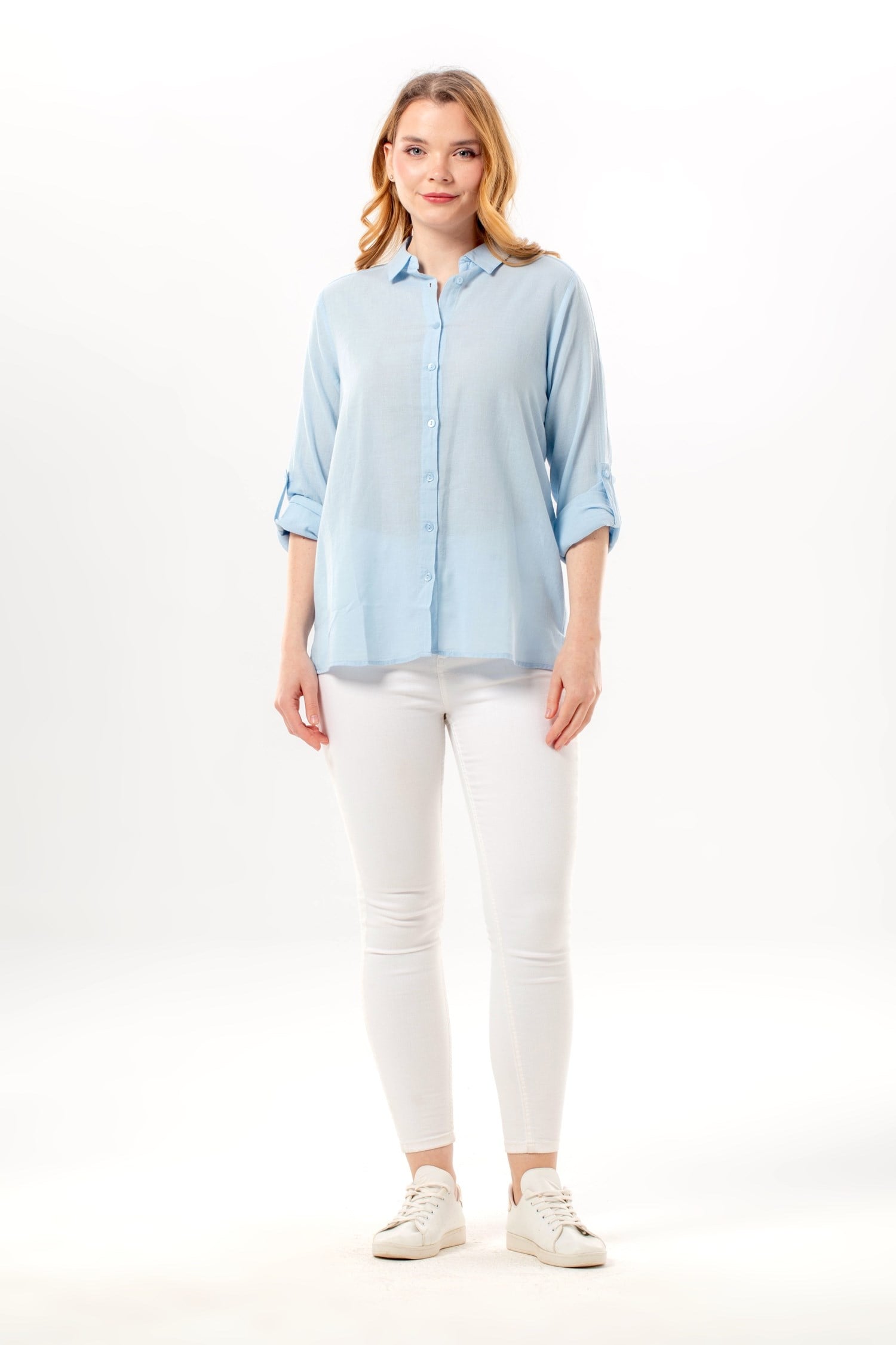 Long Sleeve Voile Avşar Shirt Ice Blue