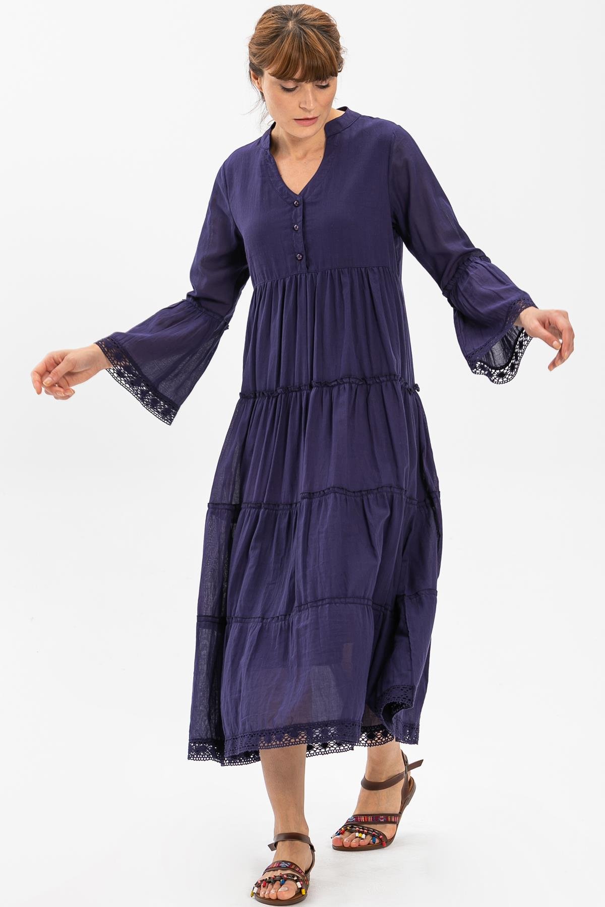 Long Sleeve Voile Şeyma Long Dress Purple