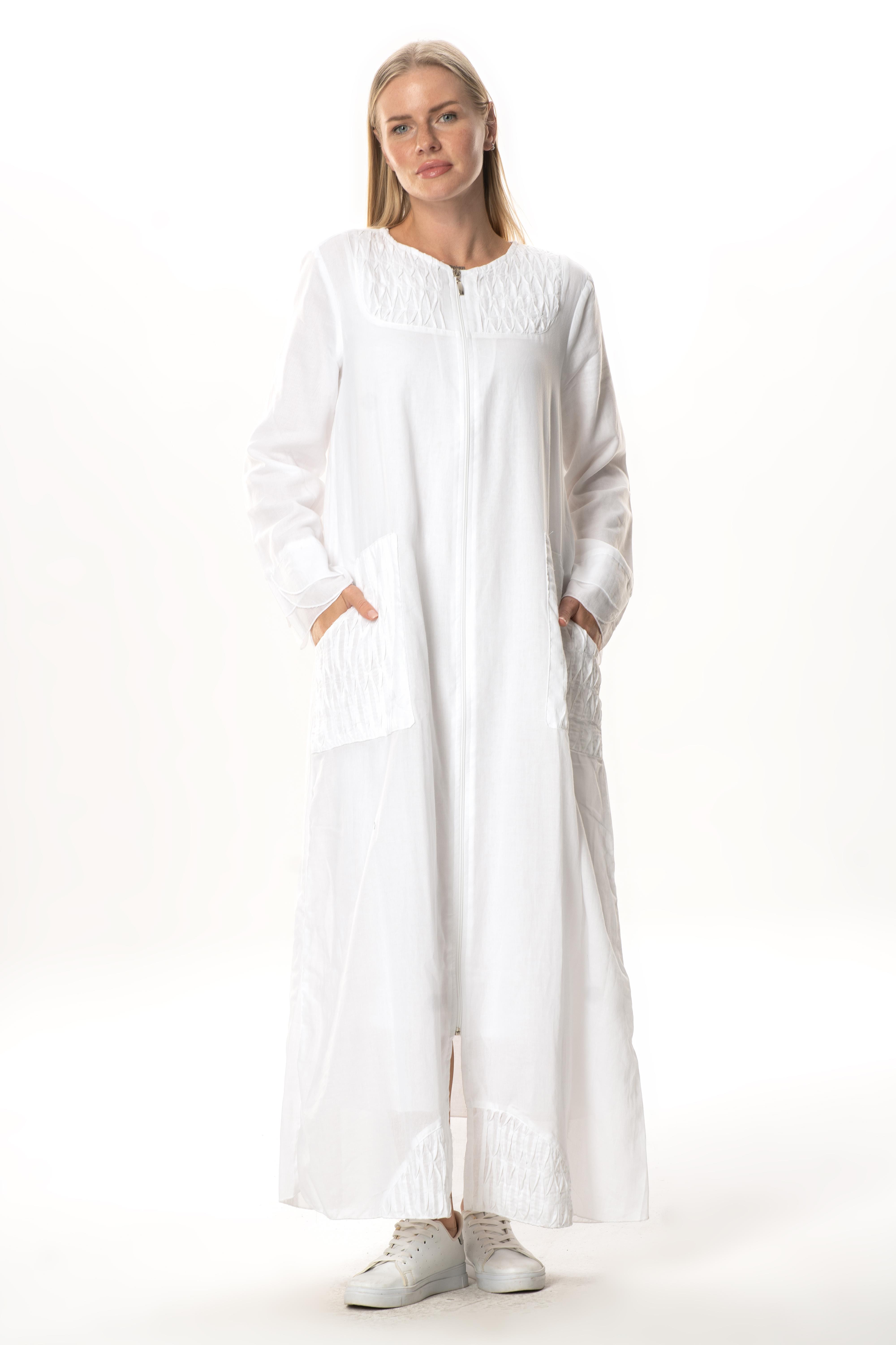 Long Sleeve Voile Tülay Ribbed Summer Abaya White