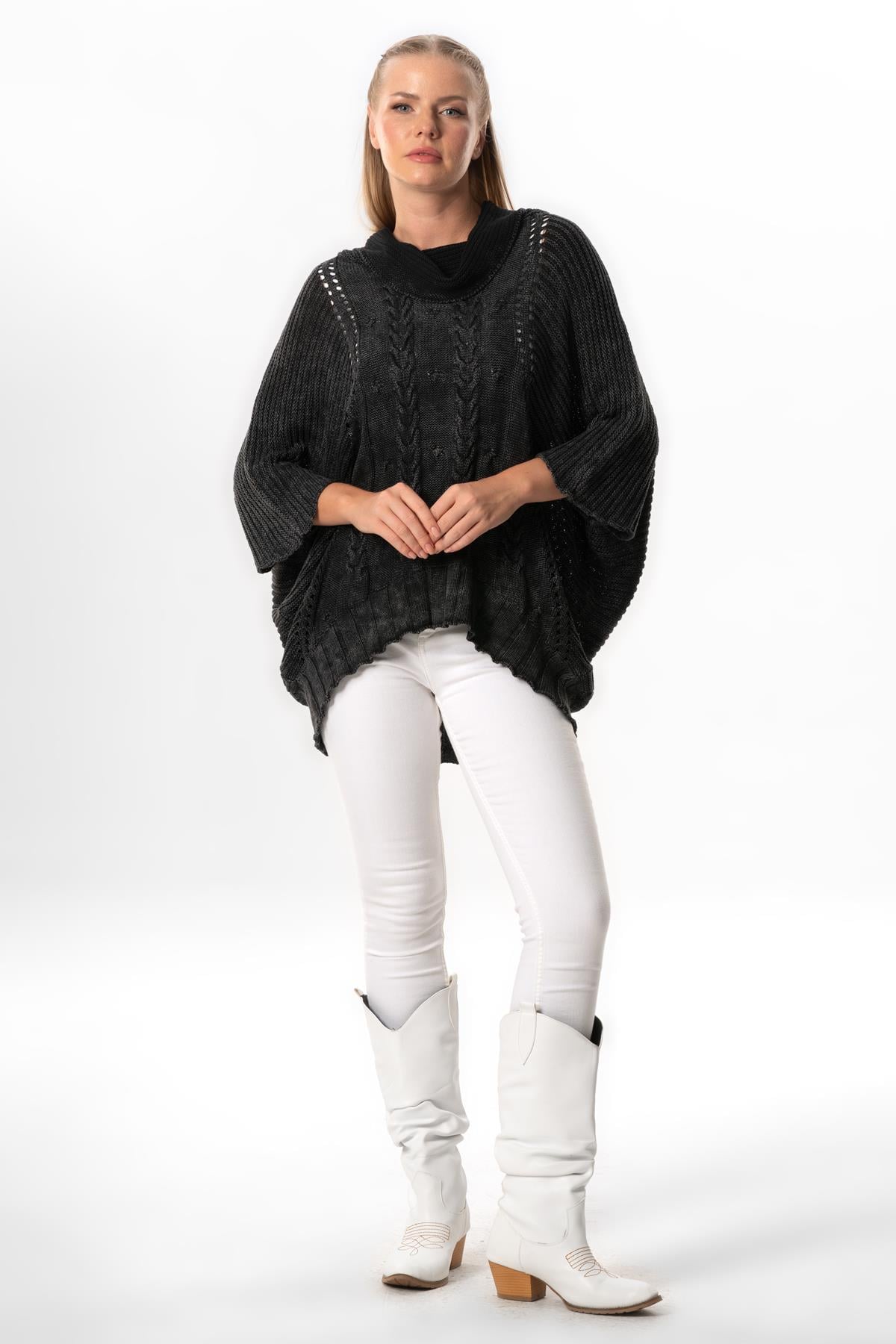 Half Sleeve Ecrin Fall and Winter Wide Turtleneck Sweater Blouse Smoked