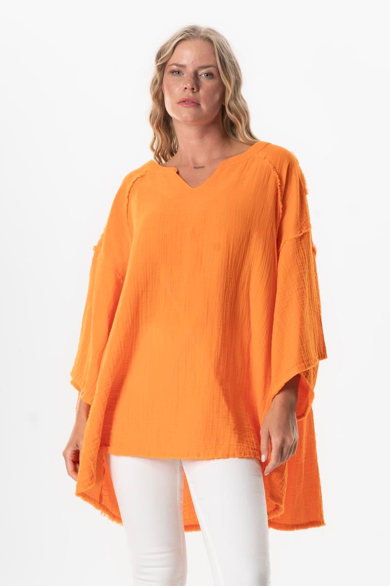 Half Sleeve Nadya V Neck Muslin Summer Blouse Orange