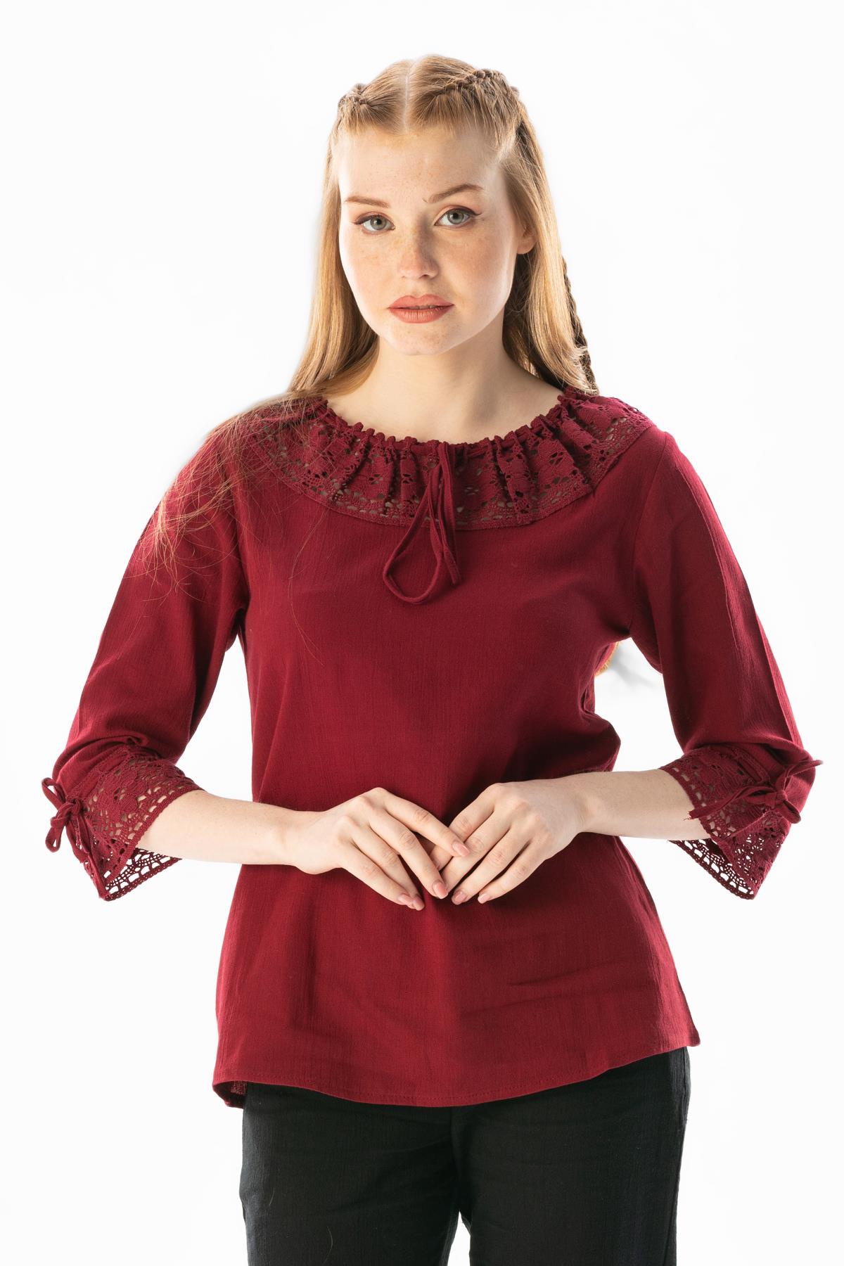 Zehra Sile Fabric Blouse Claret Red