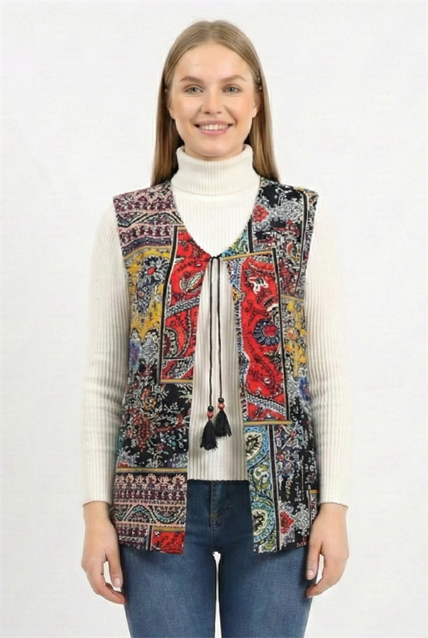 Kolsuz Tuğba Çift Taraflı Otantik Kısa Pazen Kışlık Yelek Siyah Syh