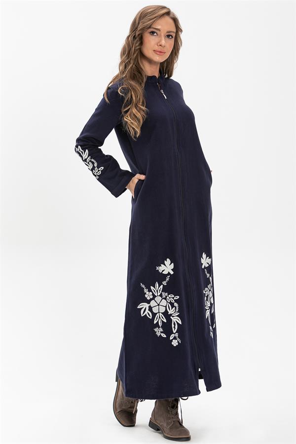 Nisa Flannel Abaya Navy Blue