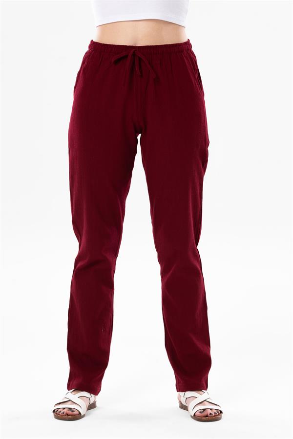 Şile Bezi Çift Cepli Unisex Yazlık Pantolon Bordo Brd