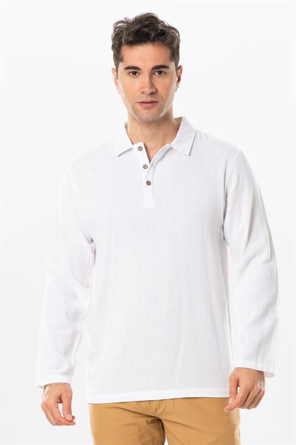 Long Sleeve Foça Violet Men's Summer Tshirt White