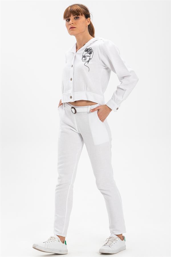 Long Sleeve Flannel Hüma Blouse White