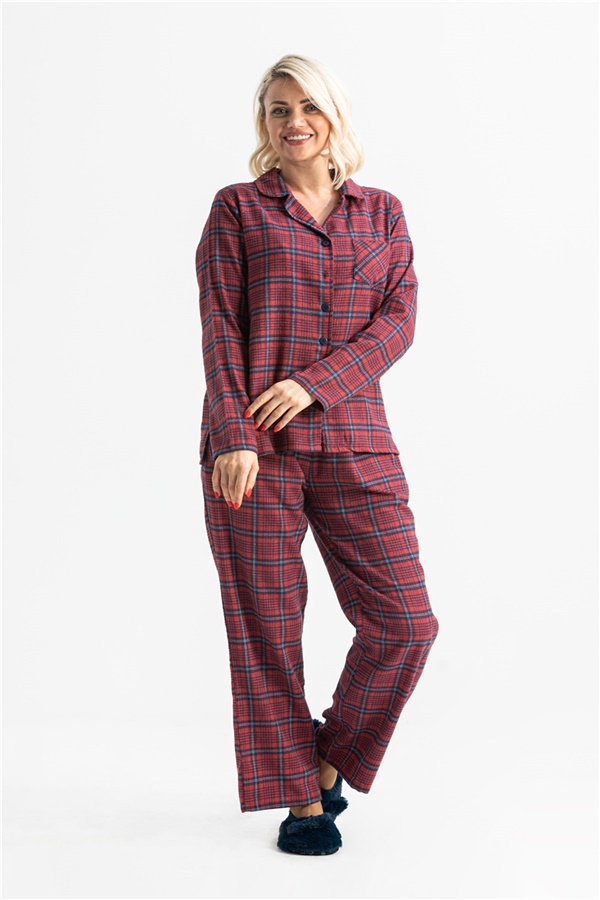 Uzun Kol Pazen Pijama Takımı Bordo Brd