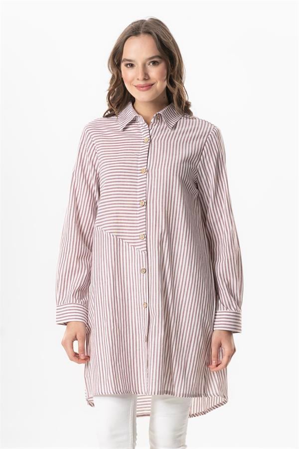 Long Sleeve Sile Cloth Erva Seasonal Shirt Burgundy Striped