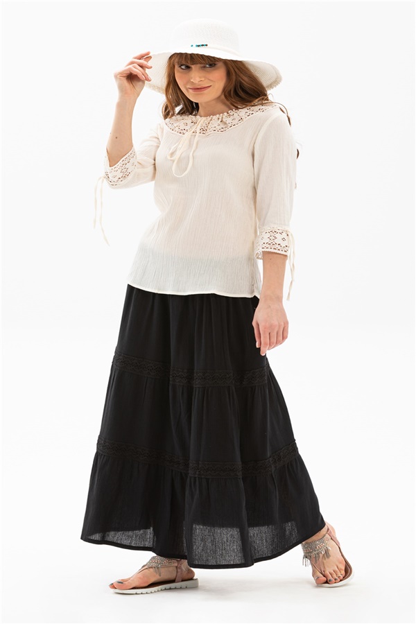 Long Ruched Skirt Black