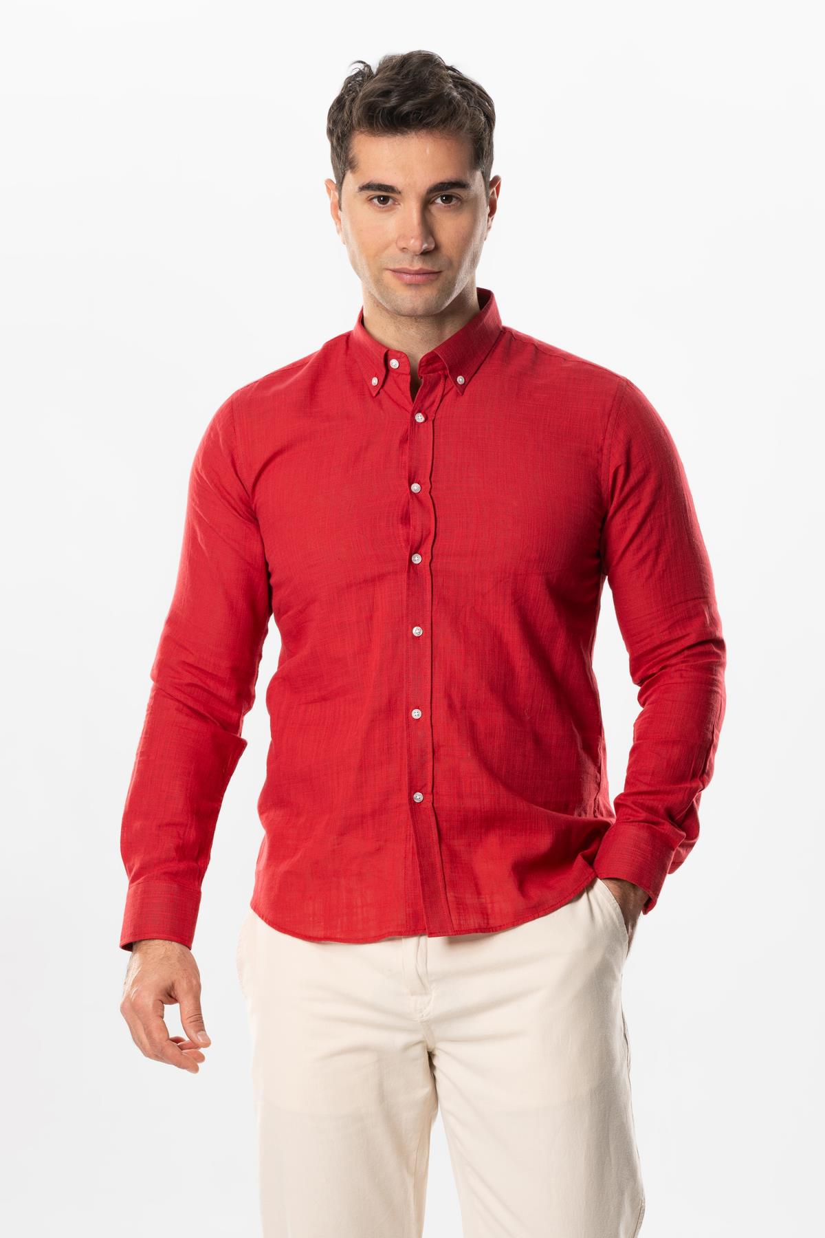 Ada Şile Fabric Long Sleeve Summer Shirt Red 3051