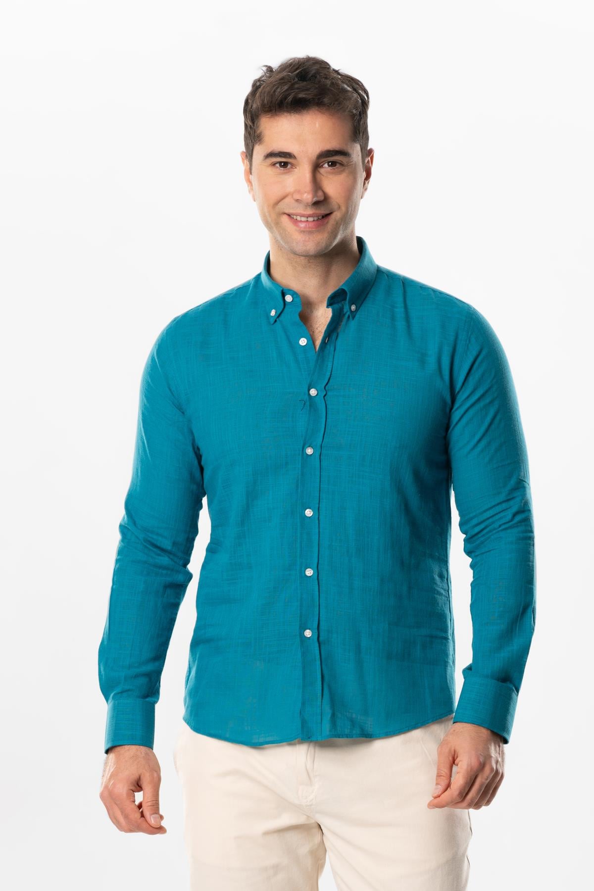 Ada Şile Fabric Long Sleeve Summer Shirt Petrol 3053
