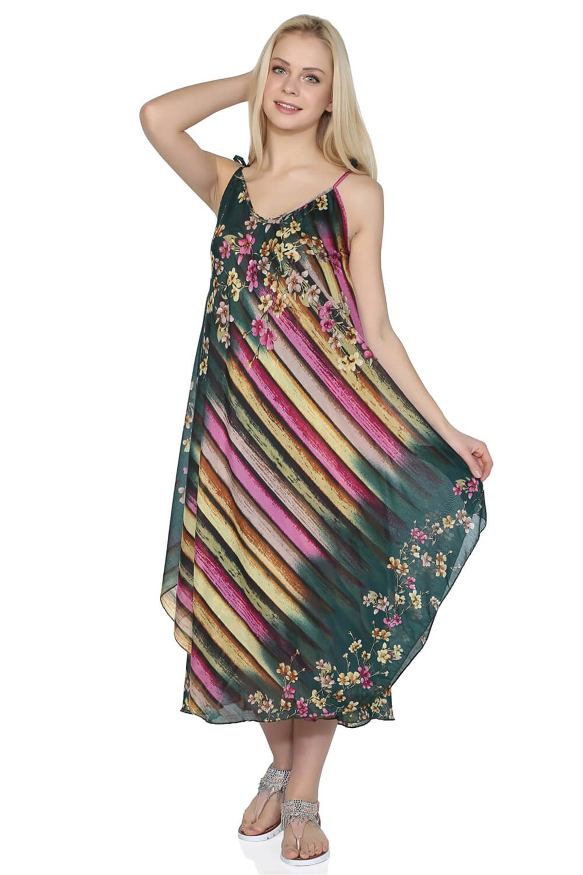 Afrodit Vual Elbise Yesil