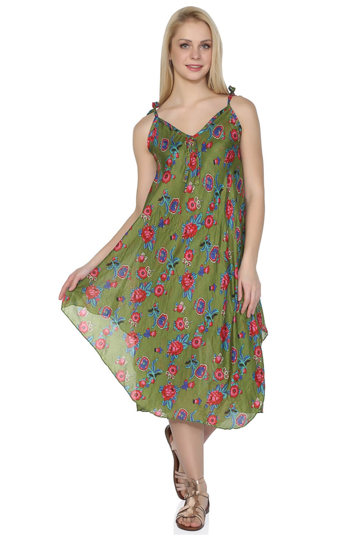 Afrodit Vual Elbise Yesil