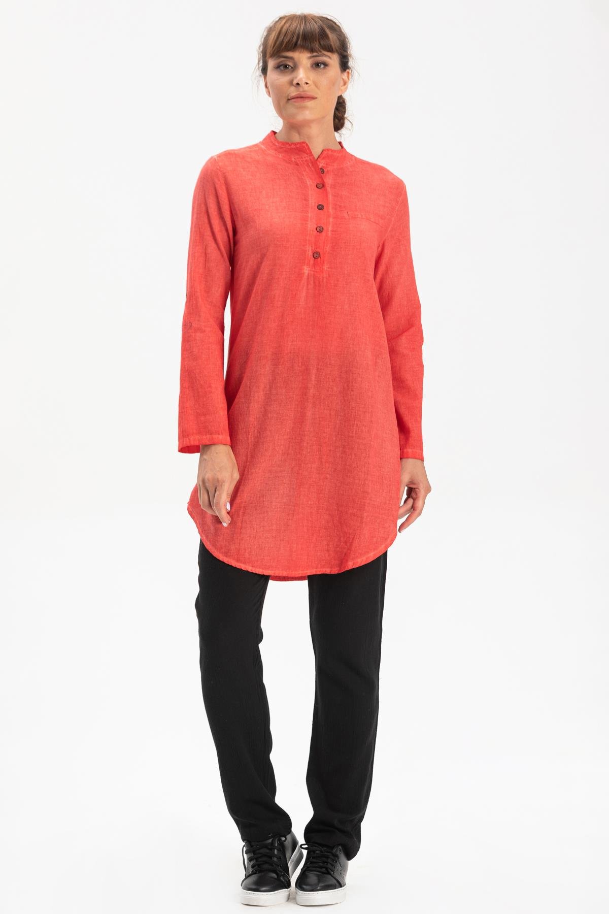 Akasya Sile Fabric Tunic Coral