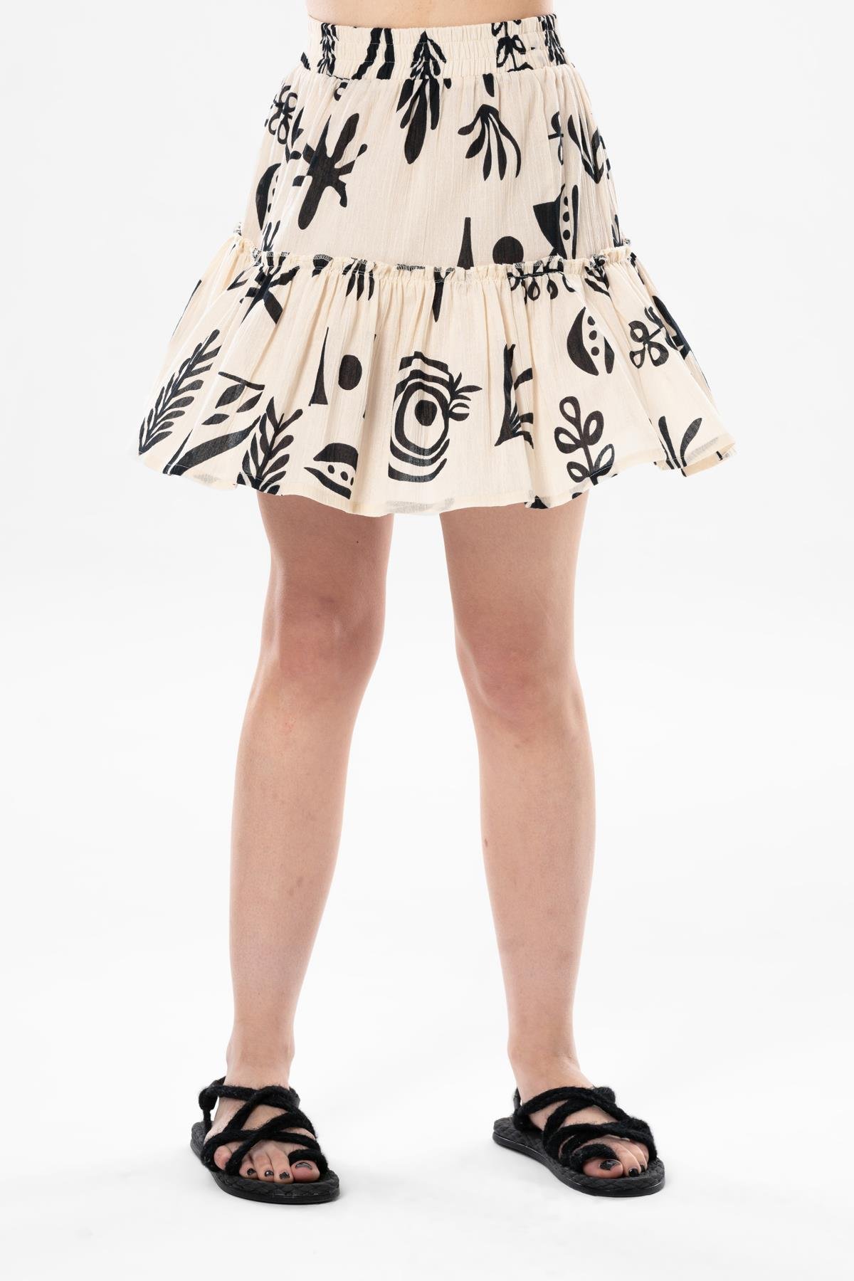 Akyaka Şile Bezi Fırfırlı Kısa Yazlık Otantik Elbise Krem Krm