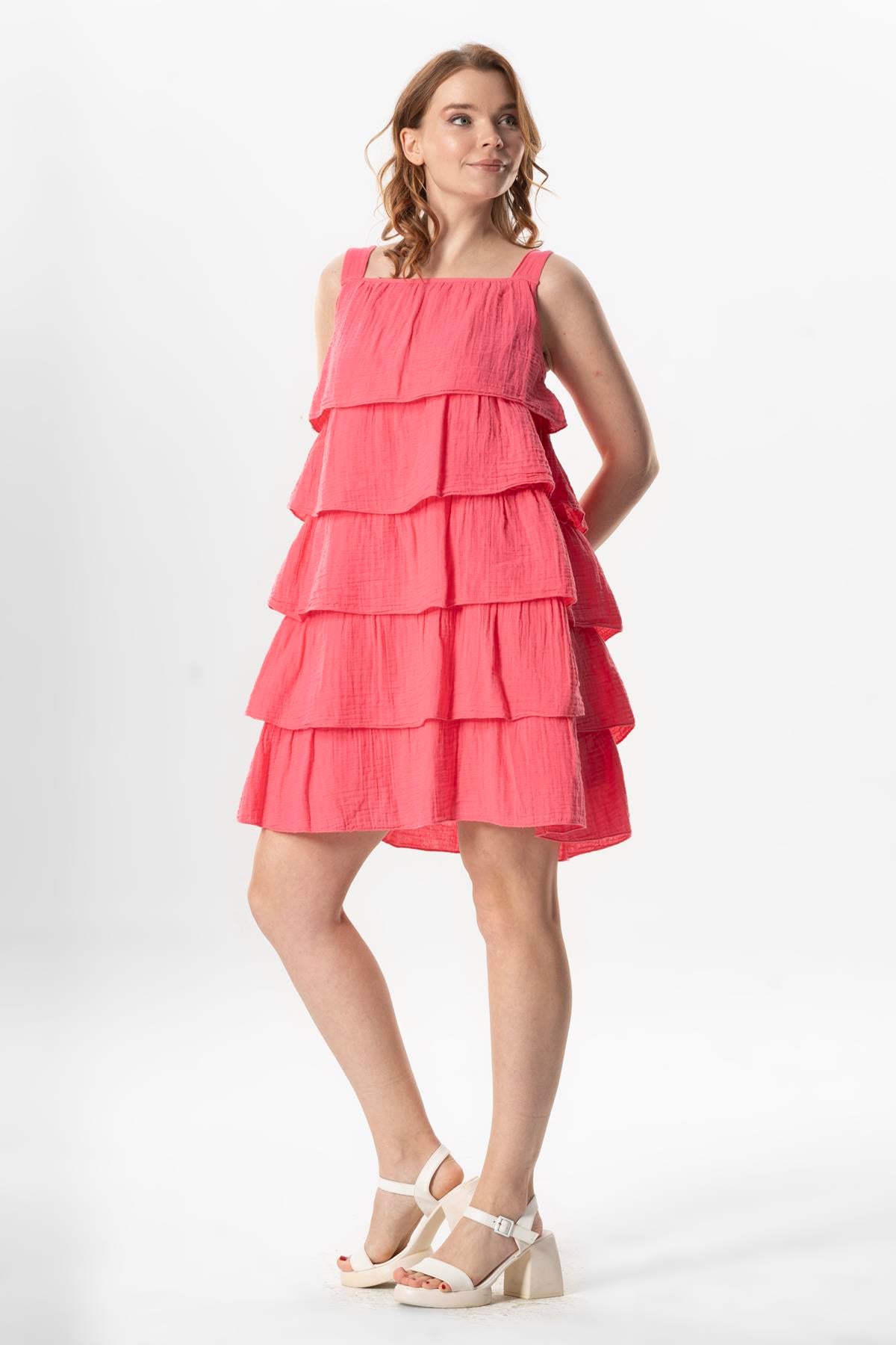 Elfida Muslin Short Strap Dress Pink
