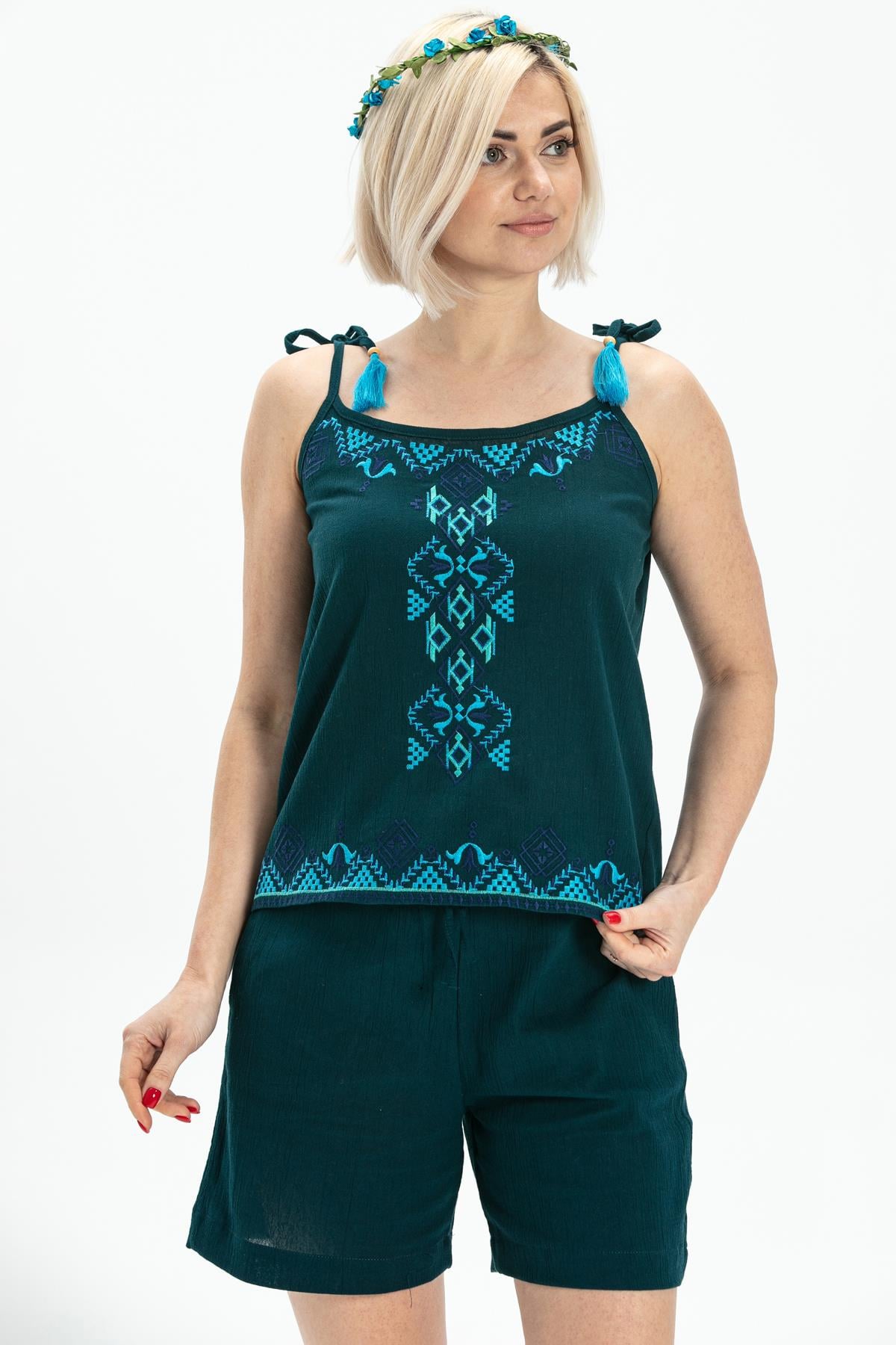 Strappy Sile Fabric Atiye Blouse Petrol