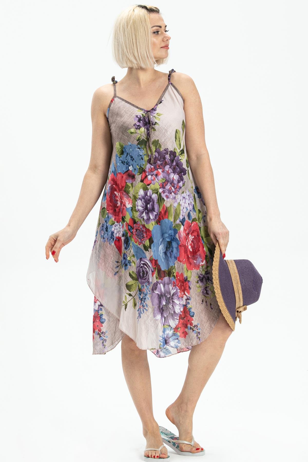 Askılı Vual Afrodit Kısa Elbise Gri 6132