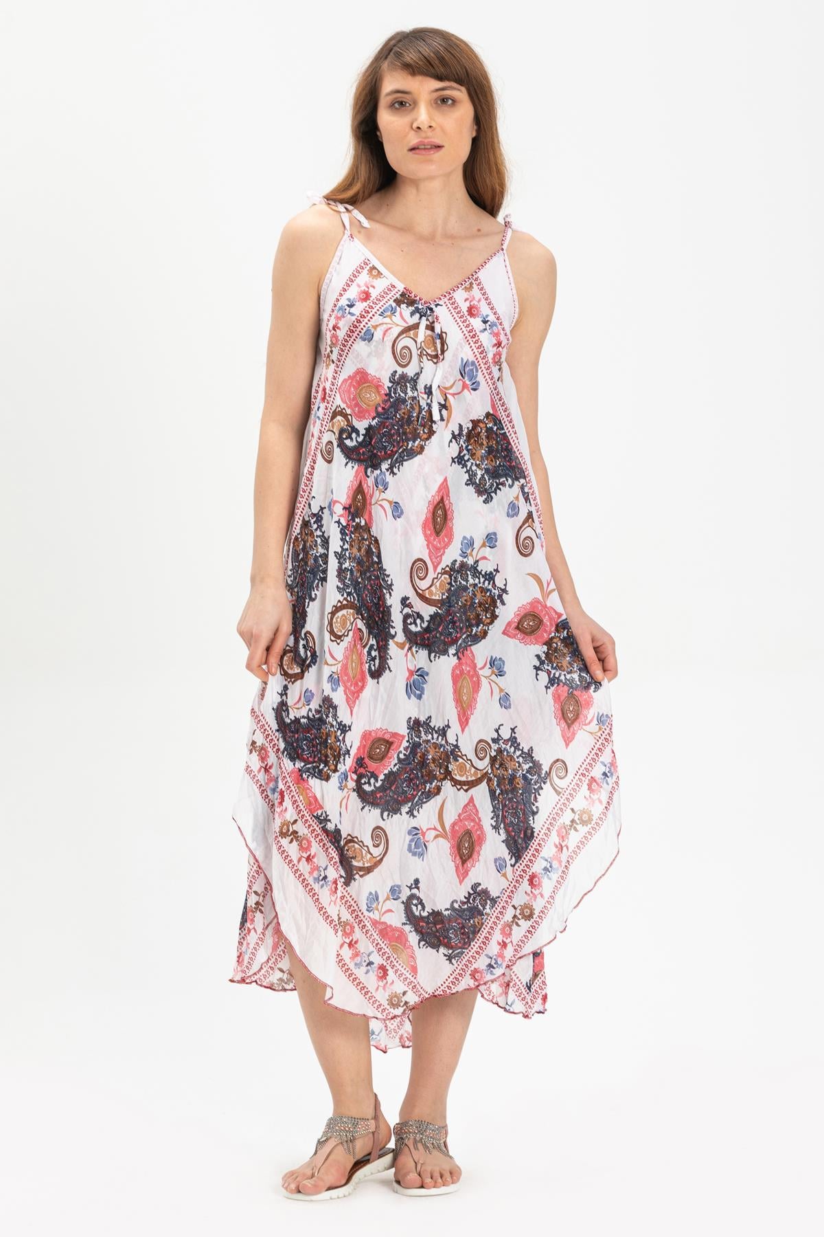 Strappy Voile Afrodit Midi Length Dress White1