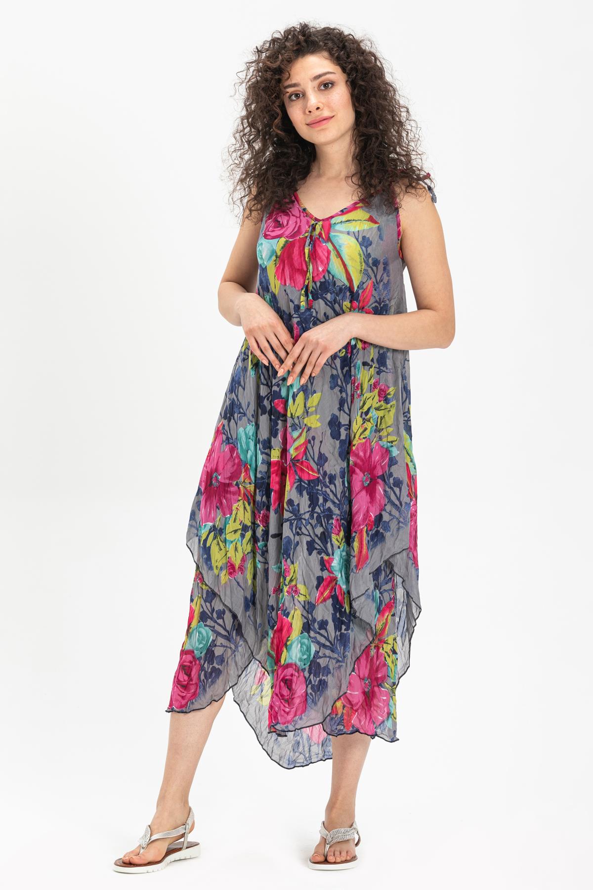 Strappy Voile Afrodit Midi Length Dress Grey1