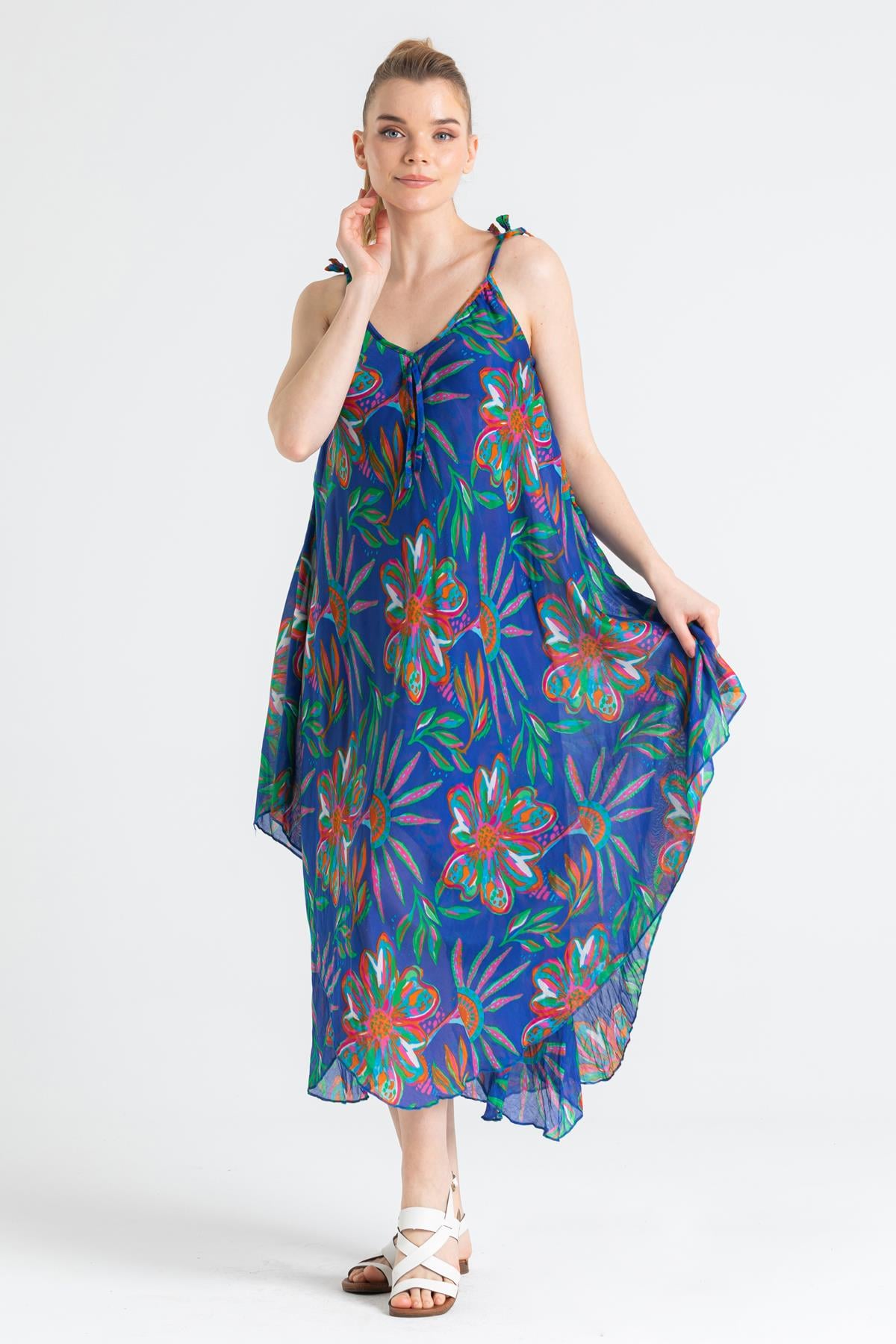 Strappy Voile Afrodit Midi Length Dress Sax
