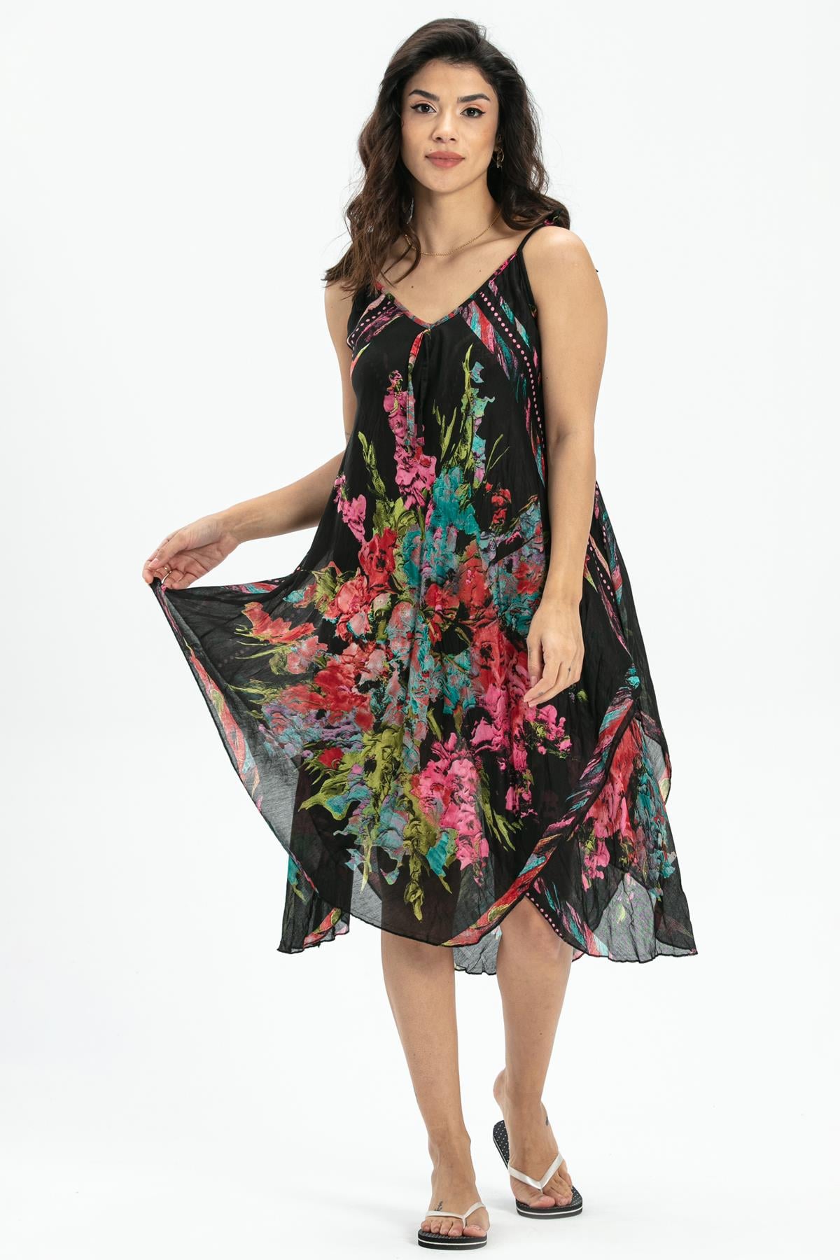 Strappy Voile Afrodit Midi Dress Black