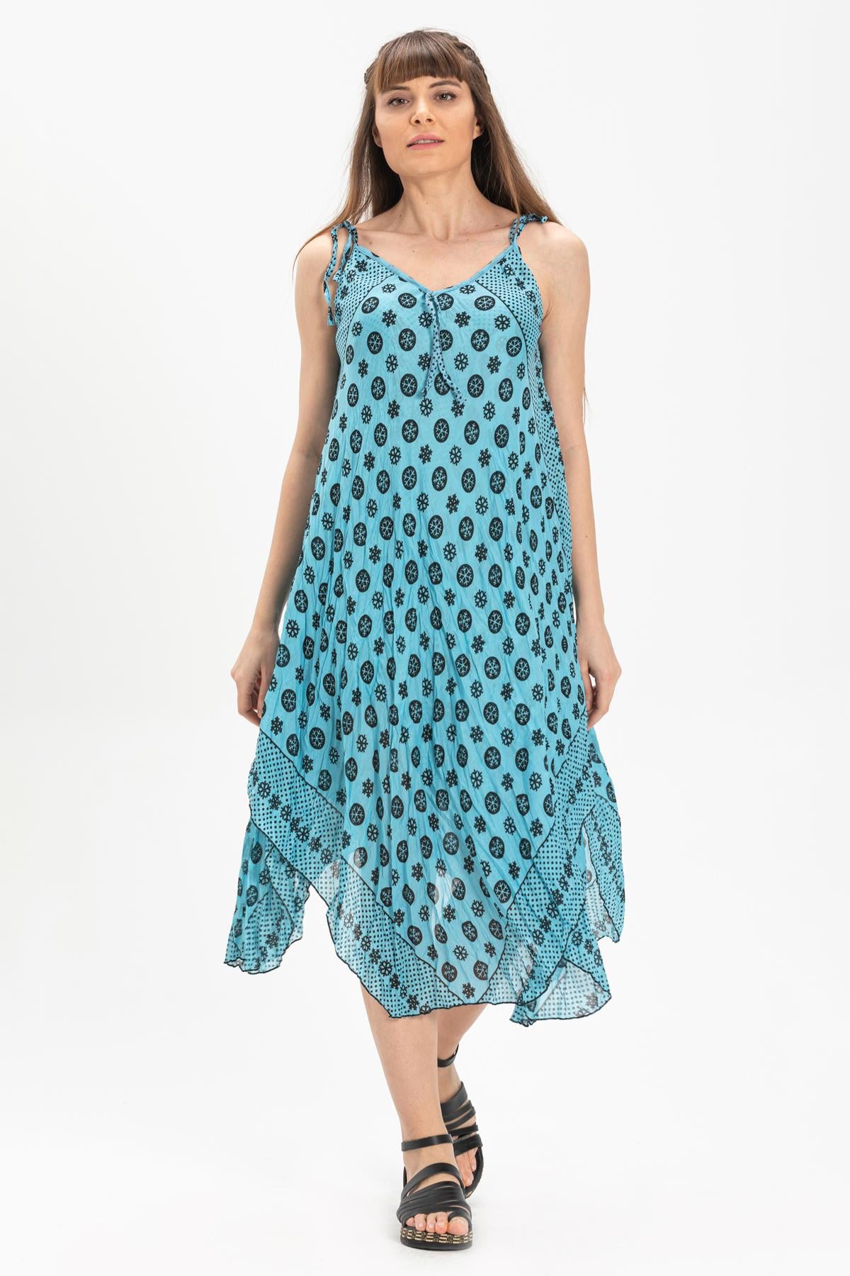 Strappy Voile Afrodit Midi Length Dress Turquoise