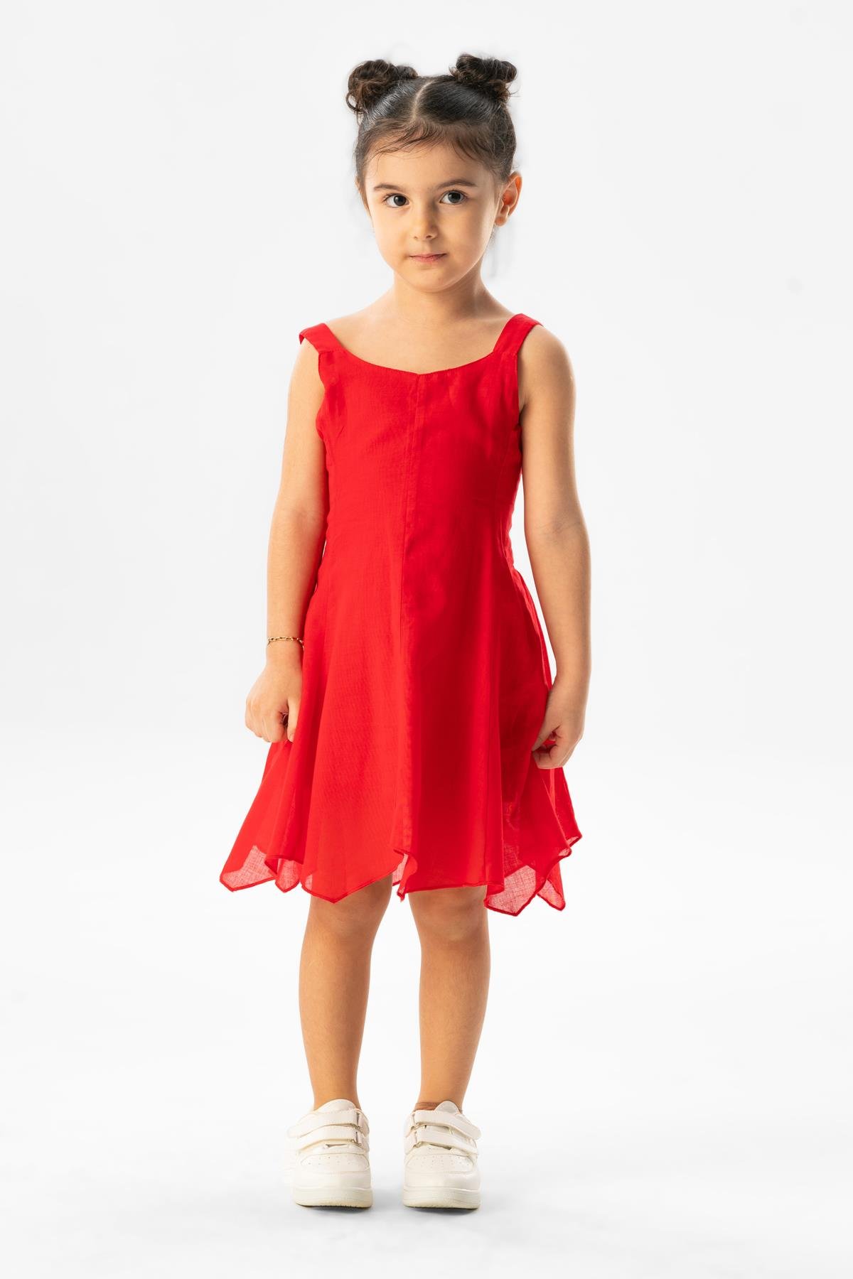 Askılı Vual Emel Yazlık Çocuk Elbise Kırmızı Krmz