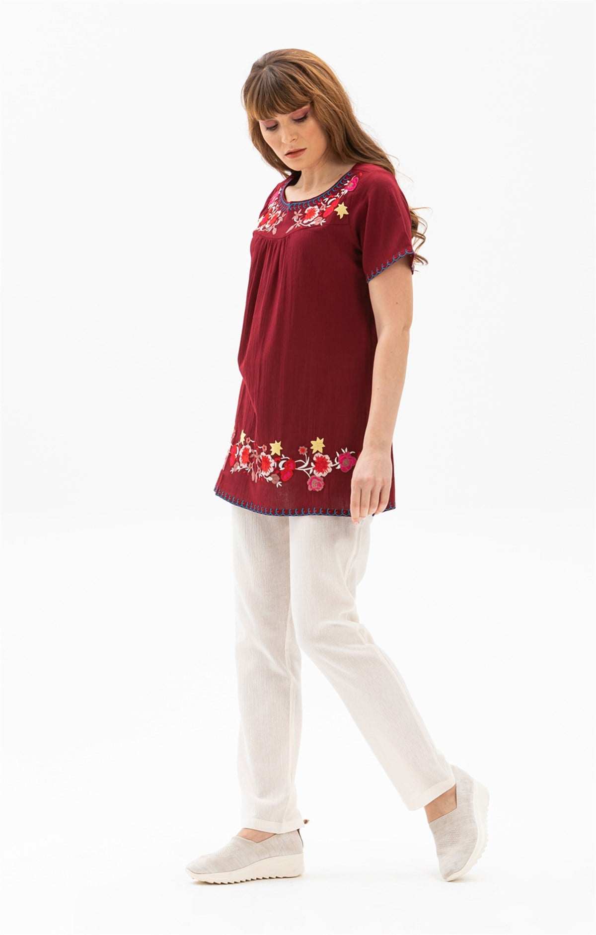 Aynur Şile Bezi Bluz Bordo
