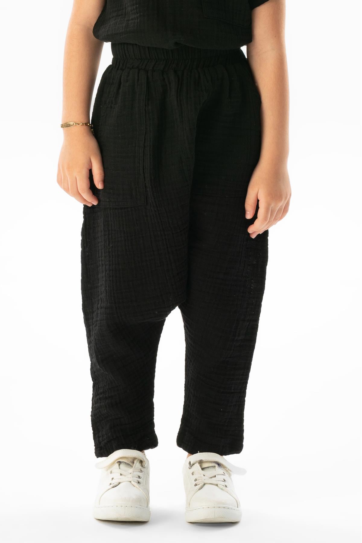 Batı Summer Muslin Girl's Shalwar Black