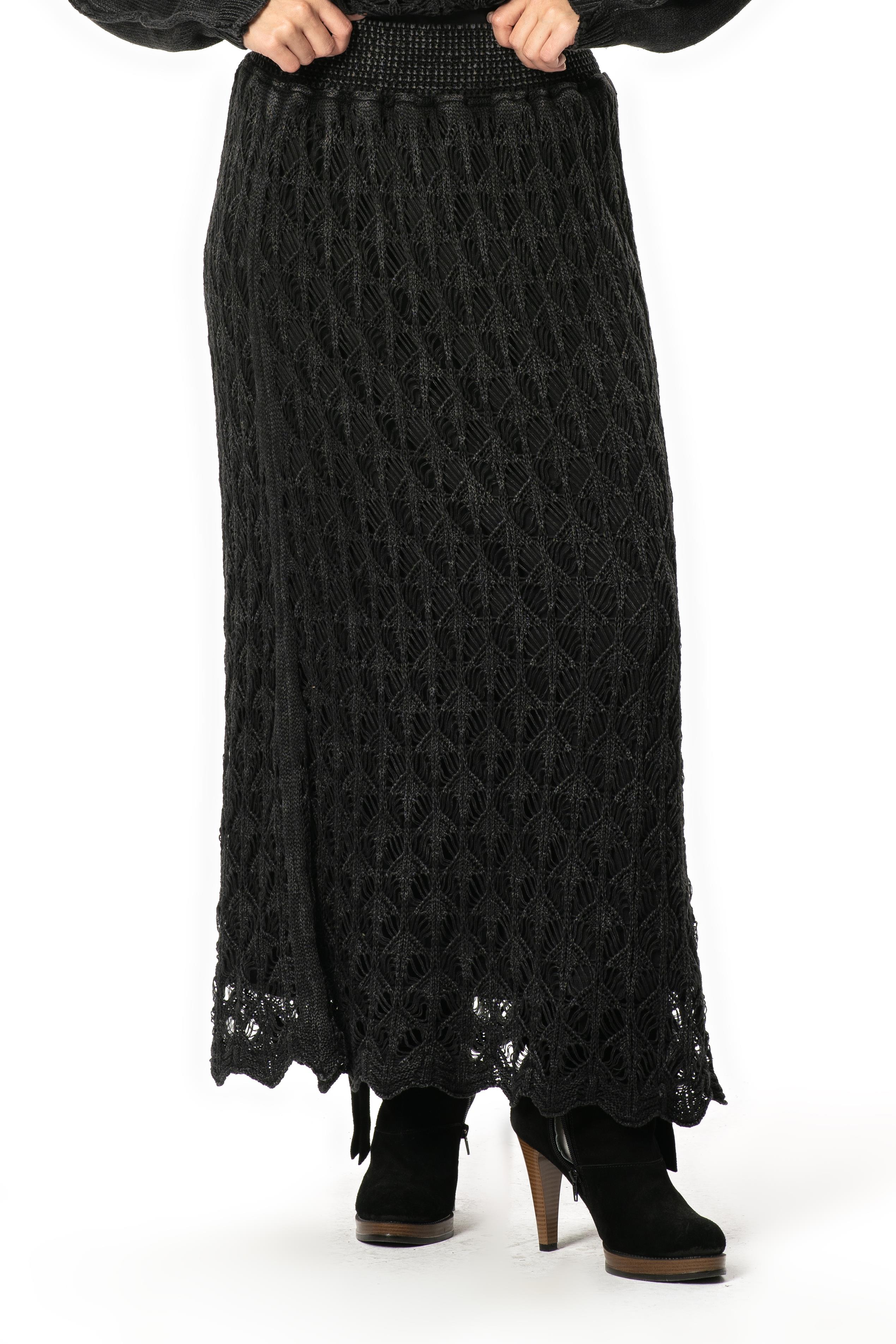 Beli Lastikli Elvan Sonbahar ve Kışlık Uzun Örgü Triko Etek Füme Fm