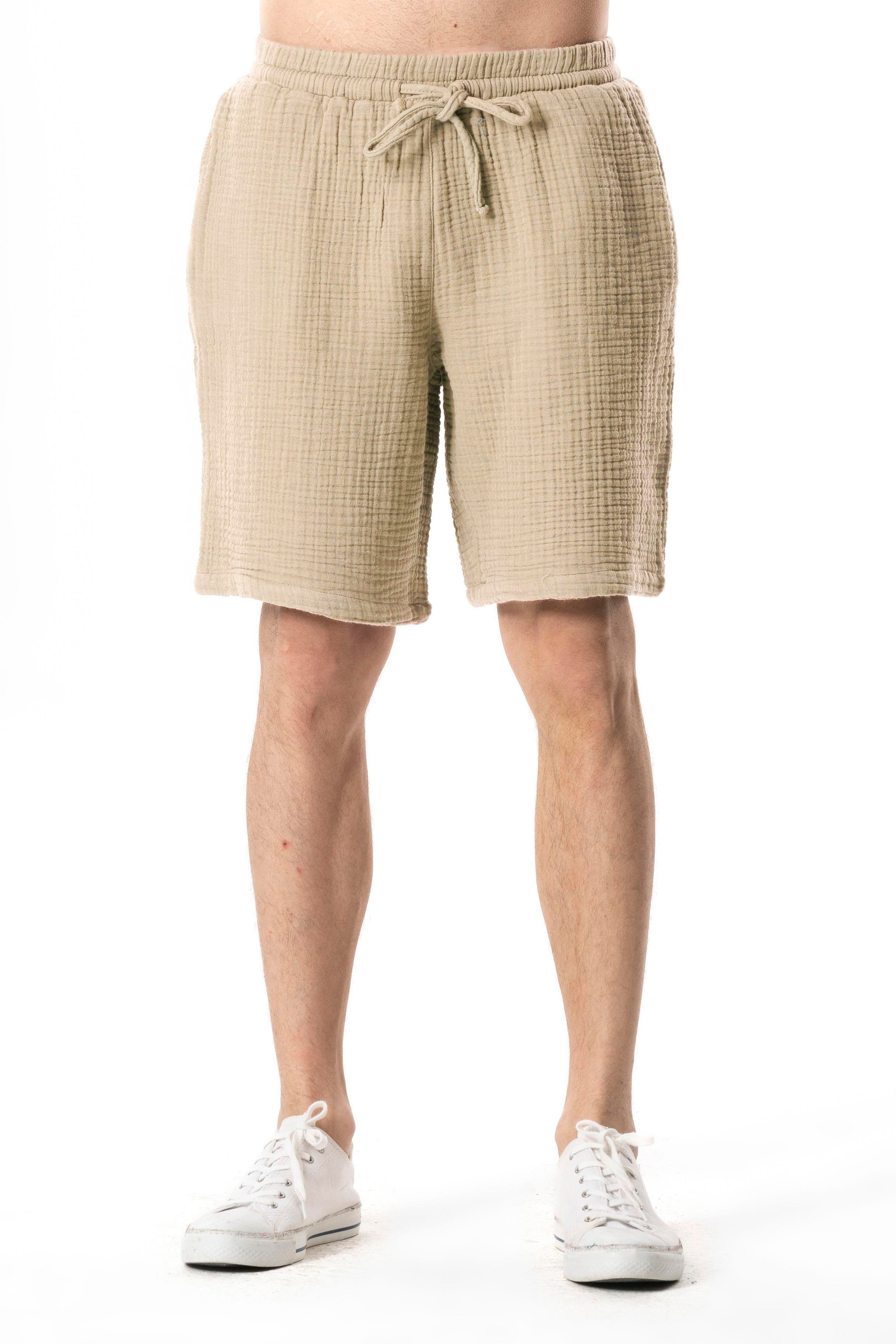 Beli Lastikli Multi Diz Üstü Müslin Erkek Yazlık Şort Vizon Vzn