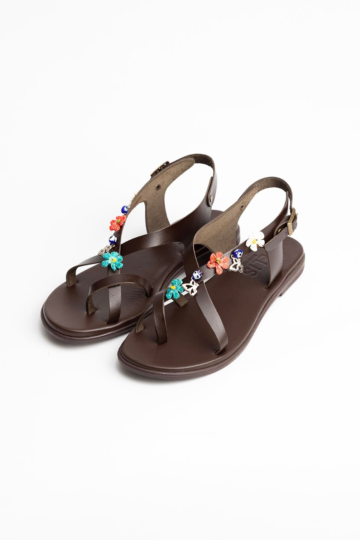 Bodrum Çapraz Detay Hakiki Deri Kadın Sandalet 4809 Kahve Khv