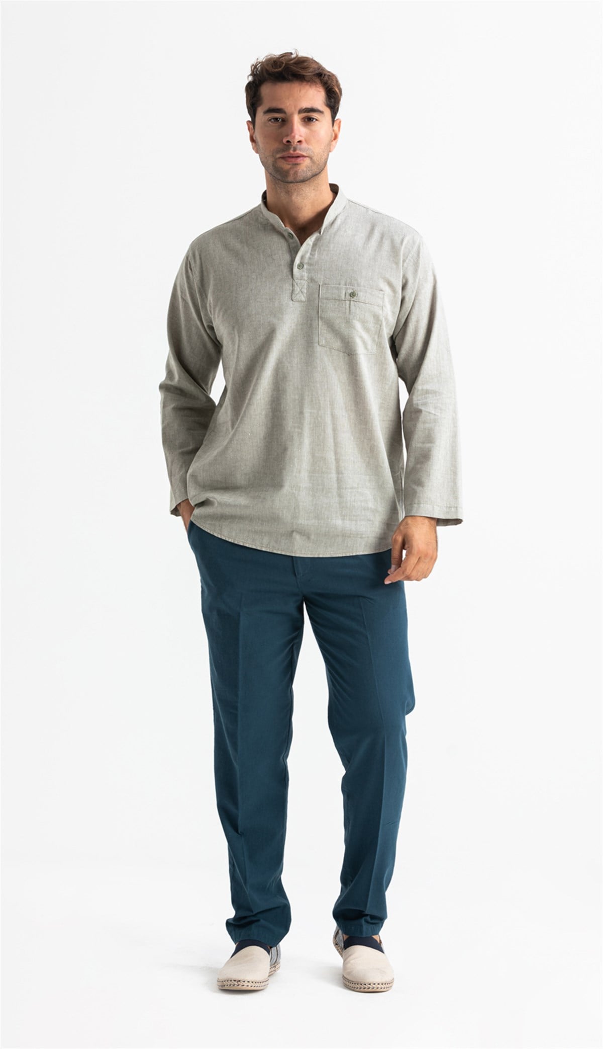 Plus Size Sile Cloth Long Sleeve Judge Collar T-Shirt Stone