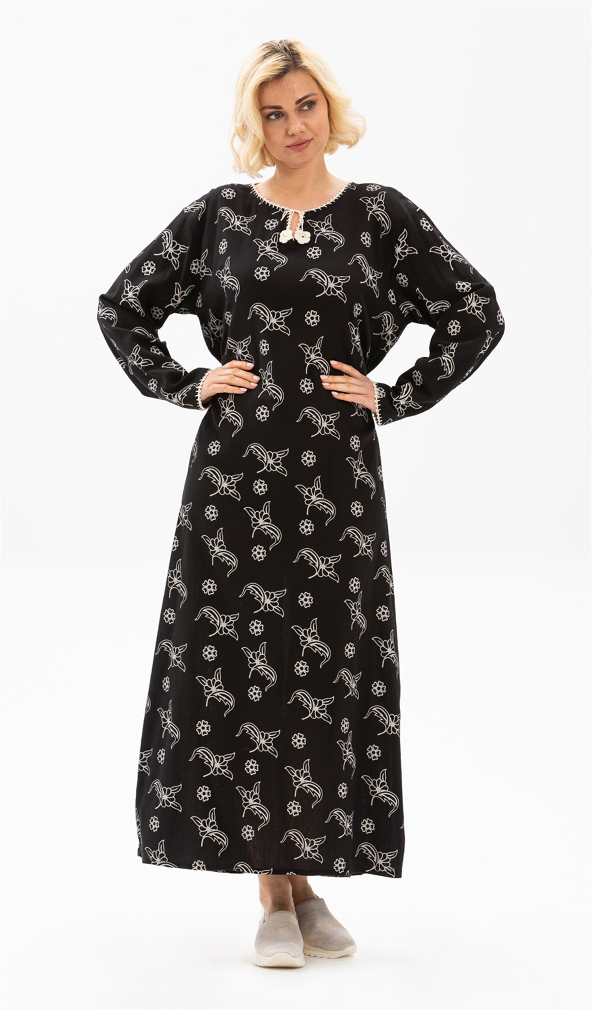 Plus Size Long Sleeve Printed Dress Sprinkle Pattern Black